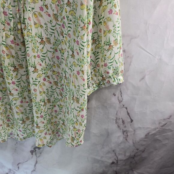 Rose + Olive Shirt Womens 1X White Green Pink Blouse Popover Flowy Ditzy Floral - Picture 4 of 12